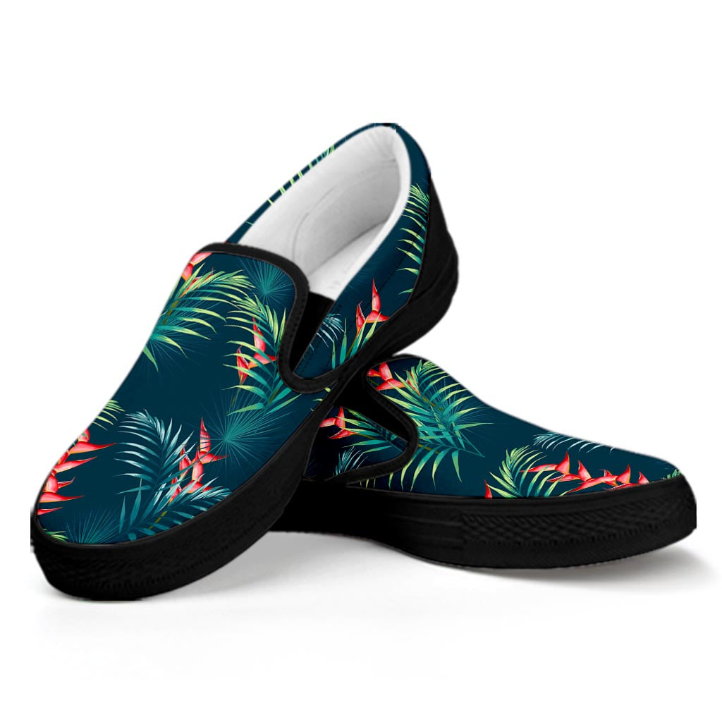 Tropical Plants Hawaii Pattern Print Black Slip On Sneakers