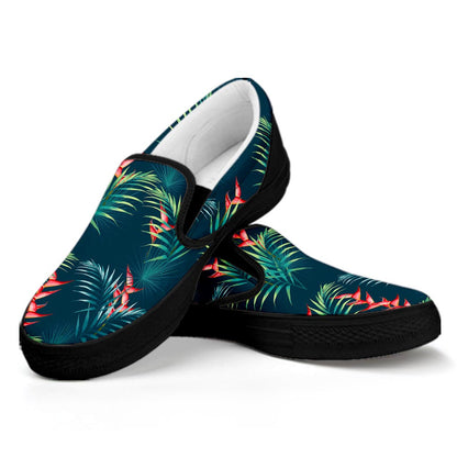 Tropical Plants Hawaii Pattern Print Black Slip On Sneakers