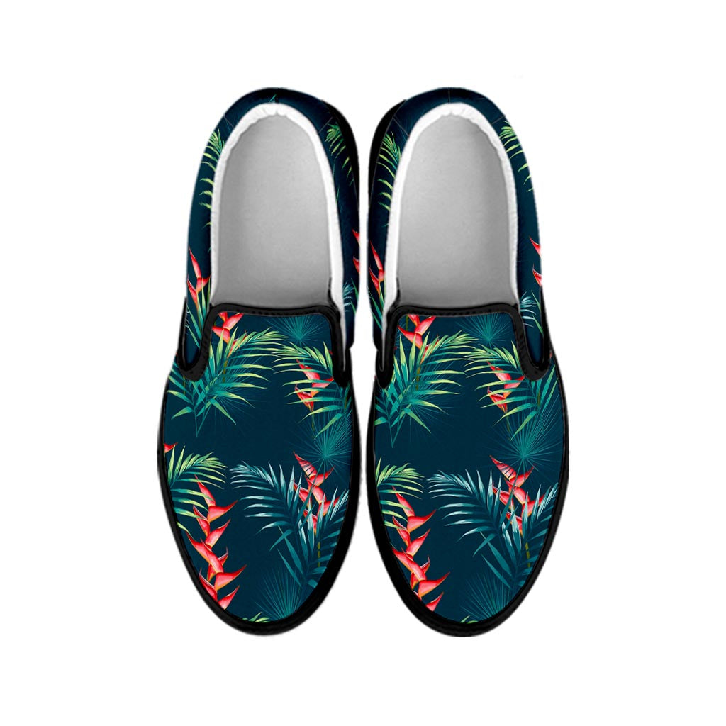 Tropical Plants Hawaii Pattern Print Black Slip On Sneakers