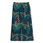 Tropical Plants Hawaii Pattern Print Cotton Front Slit Maxi Skirt