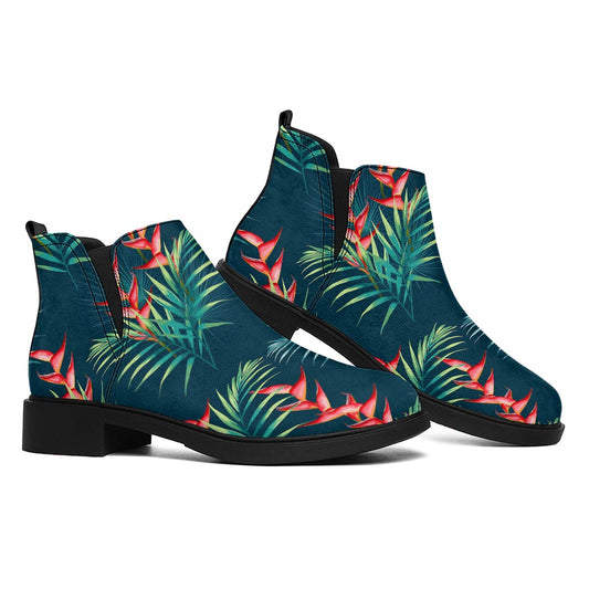 Tropical Plants Hawaii Pattern Print Flat Ankle Boots