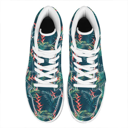 Tropical Plants Hawaii Pattern Print High Top Leather Sneakers