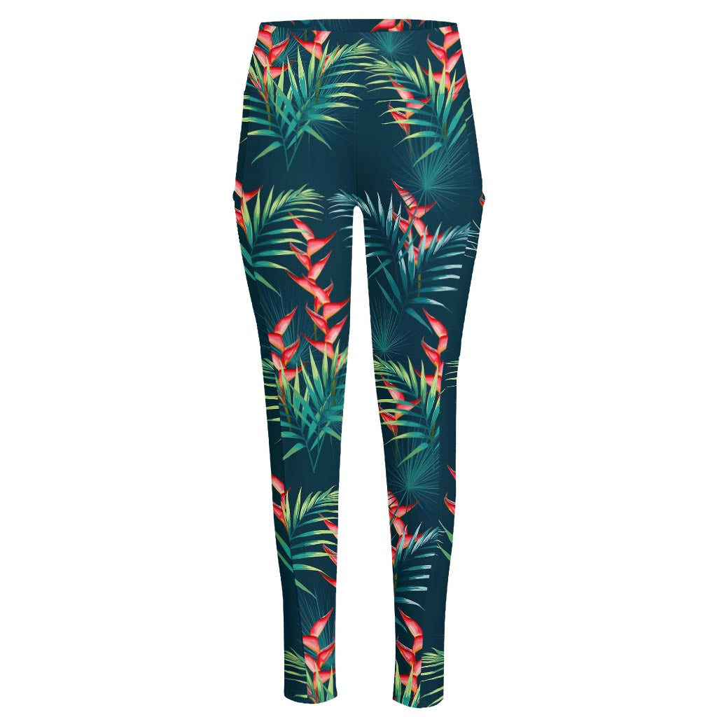Tropical Plants Hawaii Pattern Print High-Waisted Pocket Leggings