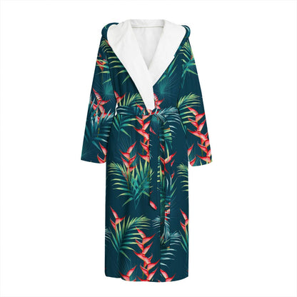 Tropical Plants Hawaii Pattern Print Hooded Bathrobe