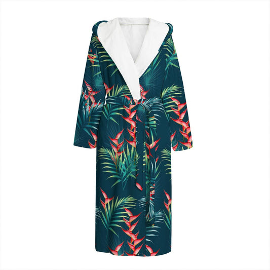 Tropical Plants Hawaii Pattern Print Hooded Bathrobe