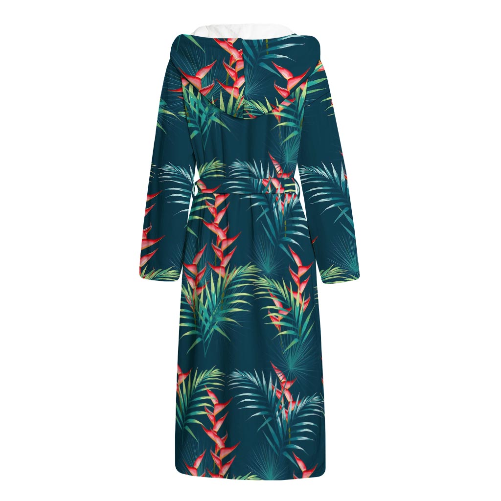 Tropical Plants Hawaii Pattern Print Hooded Bathrobe