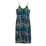 Tropical Plants Hawaii Pattern Print Jersey Midi Cami Dress