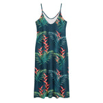 Tropical Plants Hawaii Pattern Print Jersey Midi Cami Dress