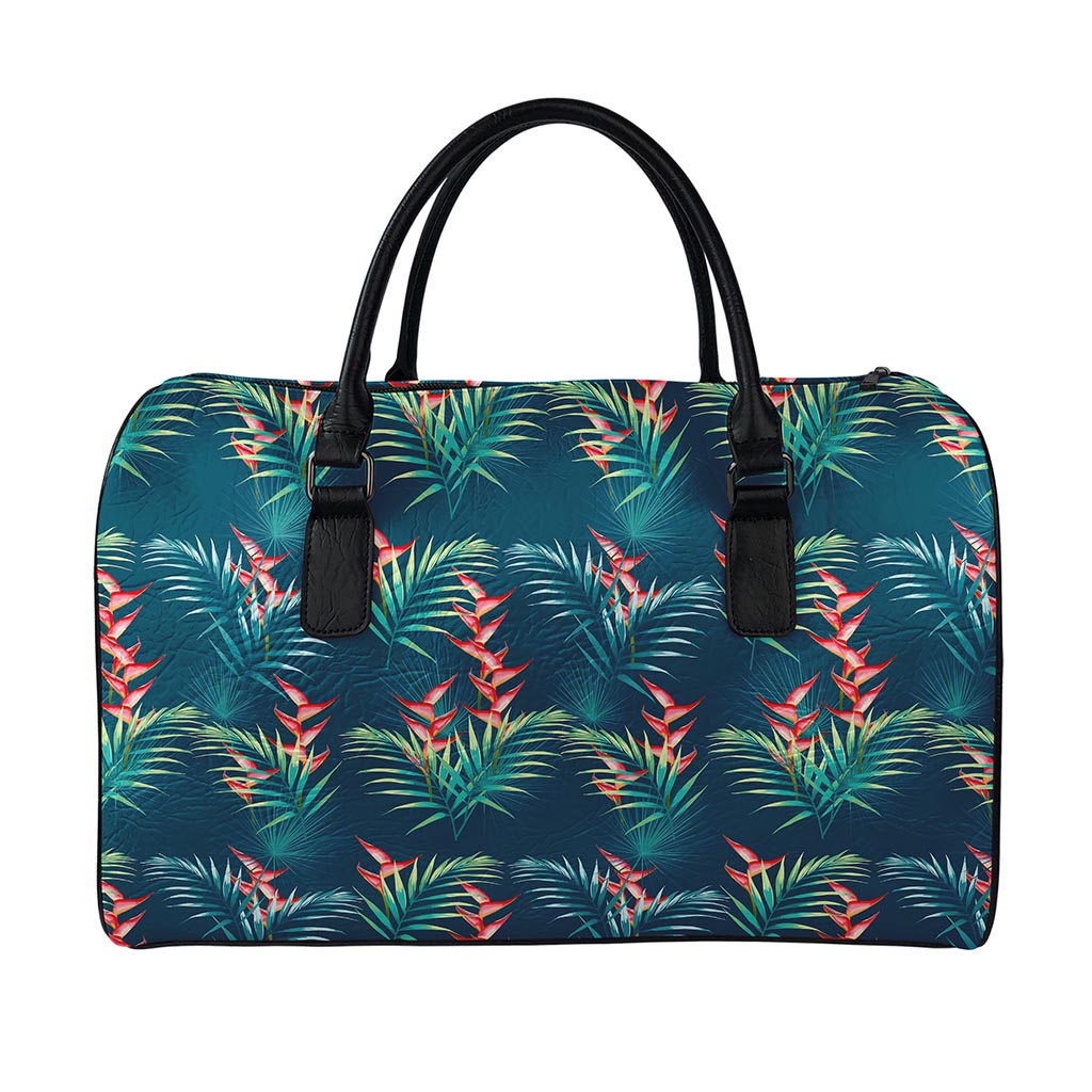 Tropical Plants Hawaii Pattern Print Leather Duffle Bag