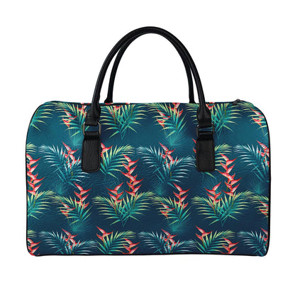 Tropical Plants Hawaii Pattern Print Leather Duffle Bag