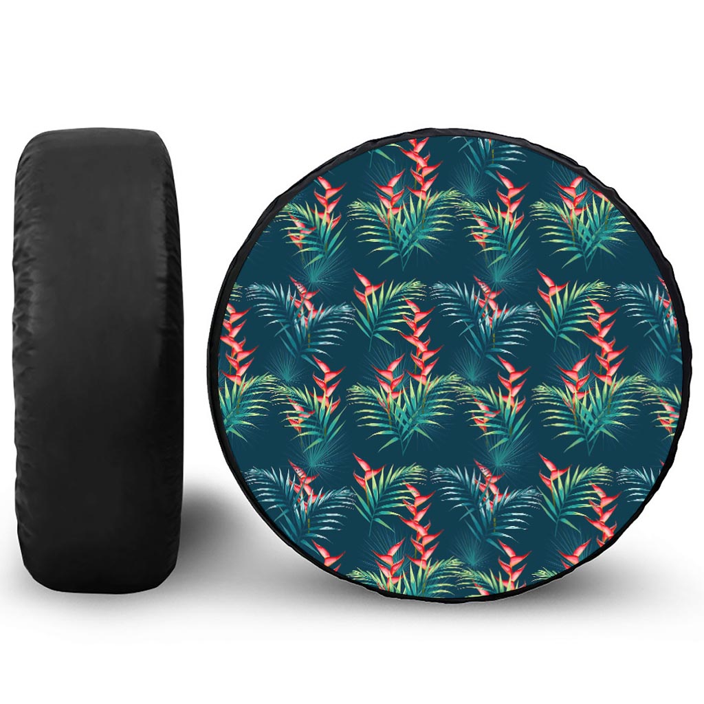 Tropical Plants Hawaii Pattern Print Leather Spare Tire Cover