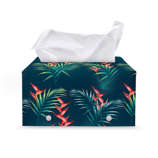 Tropical Plants Hawaii Pattern Print Leather Tissue Box Cover