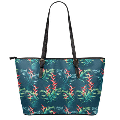 Tropical Plants Hawaii Pattern Print Leather Tote Bag
