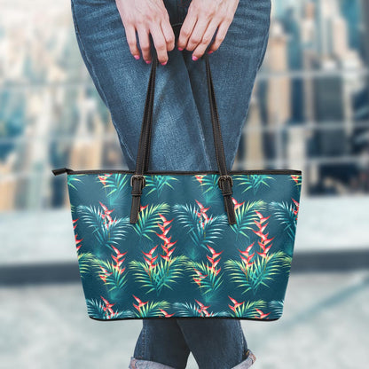 Tropical Plants Hawaii Pattern Print Leather Tote Bag