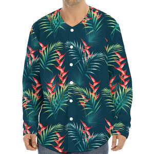 Tropical Plants Hawaii Pattern Print Long Sleeve Baseball Jersey