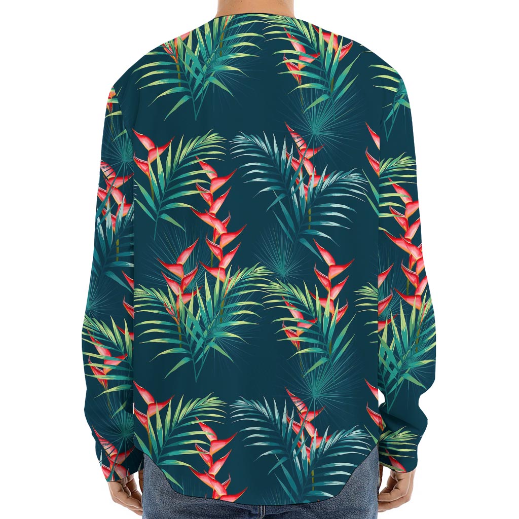 Tropical Plants Hawaii Pattern Print Long Sleeve Baseball Jersey