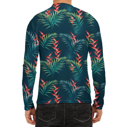 Tropical Plants Hawaii Pattern Print Men's Long Sleeve Rash Guard