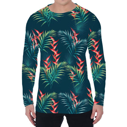 Tropical Plants Hawaii Pattern Print Men's Long Sleeve T-Shirt