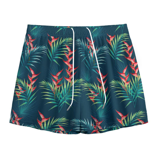 Tropical Plants Hawaii Pattern Print Mesh Shorts