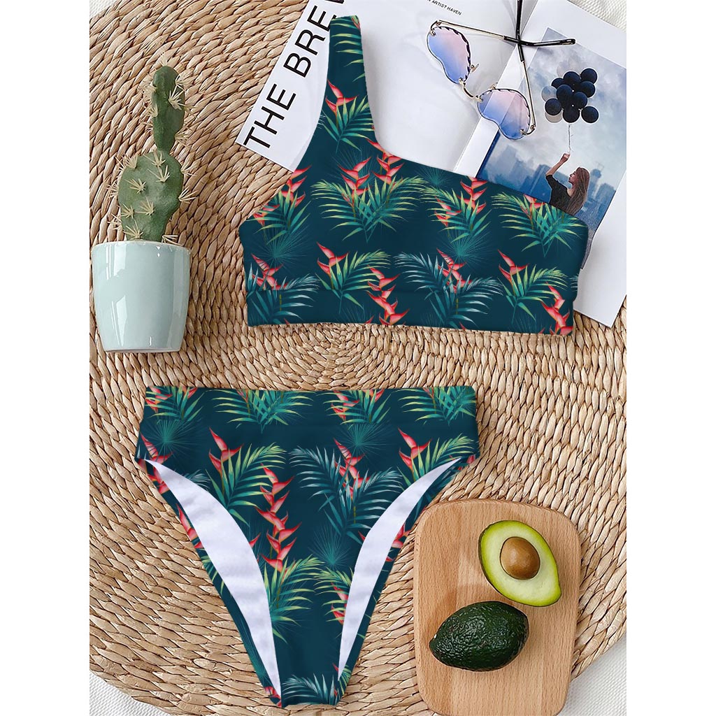 Tropical Plants Hawaii Pattern Print One Shoulder Bikini Top
