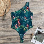 Tropical Plants Hawaii Pattern Print One Shoulder Bodysuit