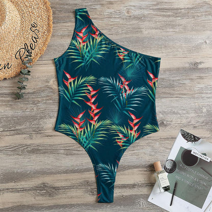 Tropical Plants Hawaii Pattern Print One Shoulder Bodysuit