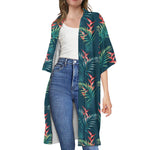 Tropical Plants Hawaii Pattern Print Open Front Beach Cover Up