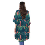 Tropical Plants Hawaii Pattern Print Open Front Beach Cover Up