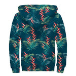 Tropical Plants Hawaii Pattern Print Sherpa Lined Zip Up Hoodie