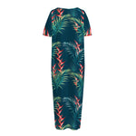 Tropical Plants Hawaii Pattern Print Short Sleeve Long Nightdress