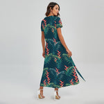 Tropical Plants Hawaii Pattern Print Short Sleeve Maxi Dress