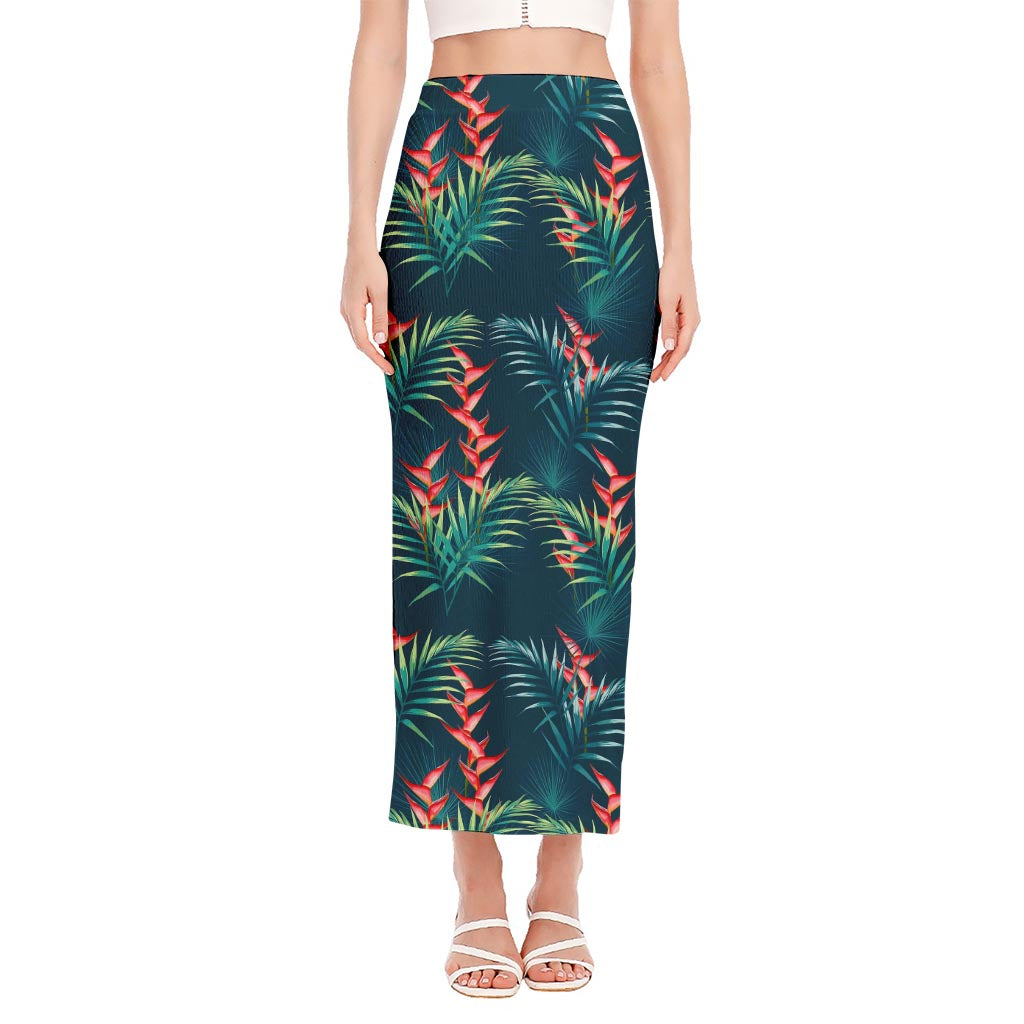 Tropical Plants Hawaii Pattern Print Side Slit Maxi Skirt