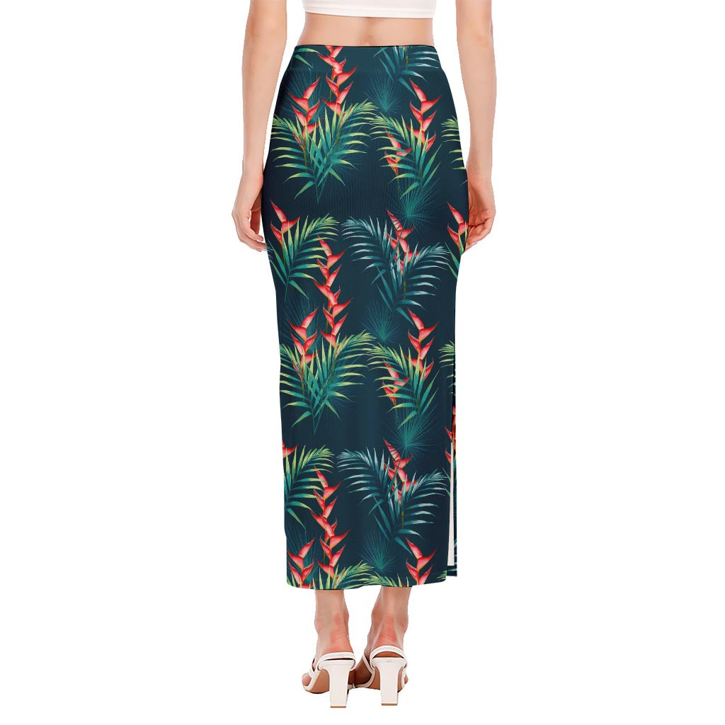 Tropical Plants Hawaii Pattern Print Side Slit Maxi Skirt