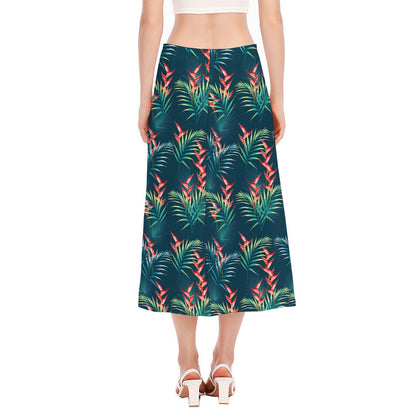 Tropical Plants Hawaii Pattern Print Side Slit Midi Skirt