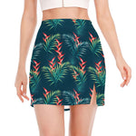 Tropical Plants Hawaii Pattern Print Side Slit Mini Skirt