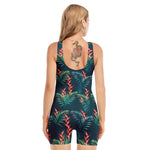 Tropical Plants Hawaii Pattern Print Sleeveless One Piece Swimsuit