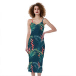 Tropical Plants Hawaii Pattern Print Slim Fit Midi Cami Dress