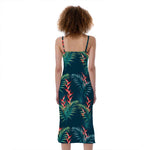 Tropical Plants Hawaii Pattern Print Slim Fit Midi Cami Dress