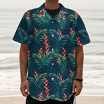 Tropical Plants Hawaii Pattern Print Textured Short Sleeve Shirt