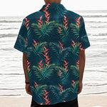 Tropical Plants Hawaii Pattern Print Textured Short Sleeve Shirt