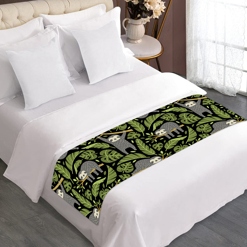 Tropical Sloth Pattern Print Bed Runner