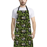 Tropical Sloth Pattern Print Bib Apron With Pocket