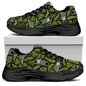 Tropical Sloth Pattern Print Black Chunky Shoes