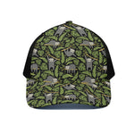 Tropical Sloth Pattern Print Black Mesh Trucker Cap