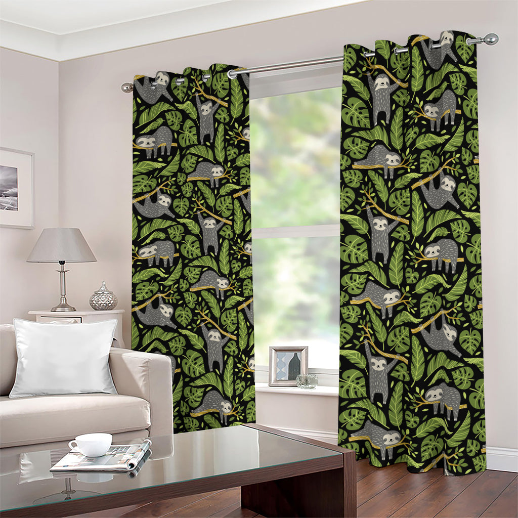 Tropical Sloth Pattern Print Blackout Grommet Curtains