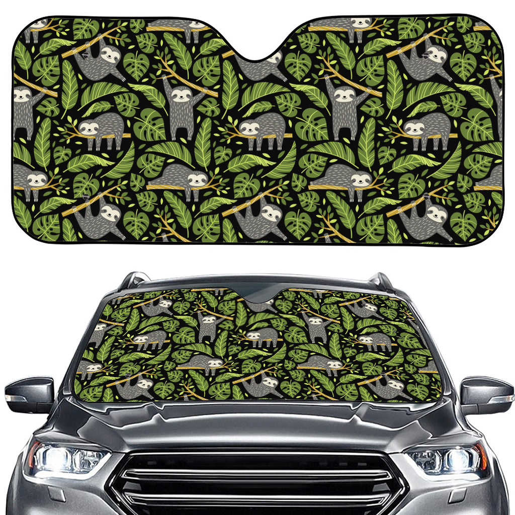 Tropical Sloth Pattern Print Car Windshield Sun Shade