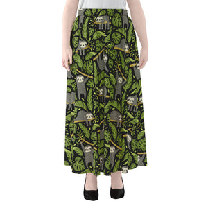 Tropical Sloth Pattern Print Chiffon Maxi Skirt