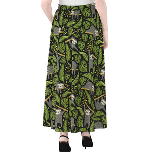 Tropical Sloth Pattern Print Chiffon Maxi Skirt