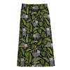 Tropical Sloth Pattern Print Cotton Front Slit Maxi Skirt