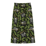 Tropical Sloth Pattern Print Cotton Front Slit Maxi Skirt